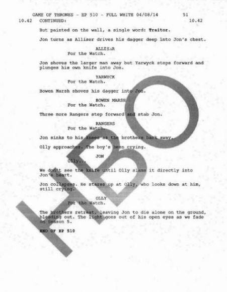 HBO Game of Thrones Script