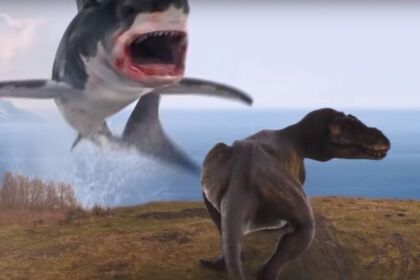 Sharknado 6 Uno squalo combatte un T-Rex