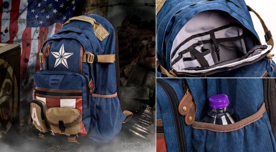 Zaino Bambini Captain America Scudo Avengers Borsa Scuola Tracolla PU