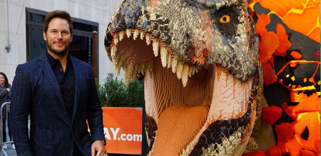 chris pratt testa lego t rex jurassic world