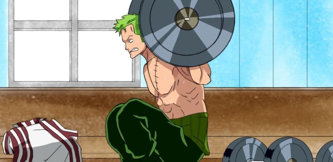 zoro one piece si allena in palestra